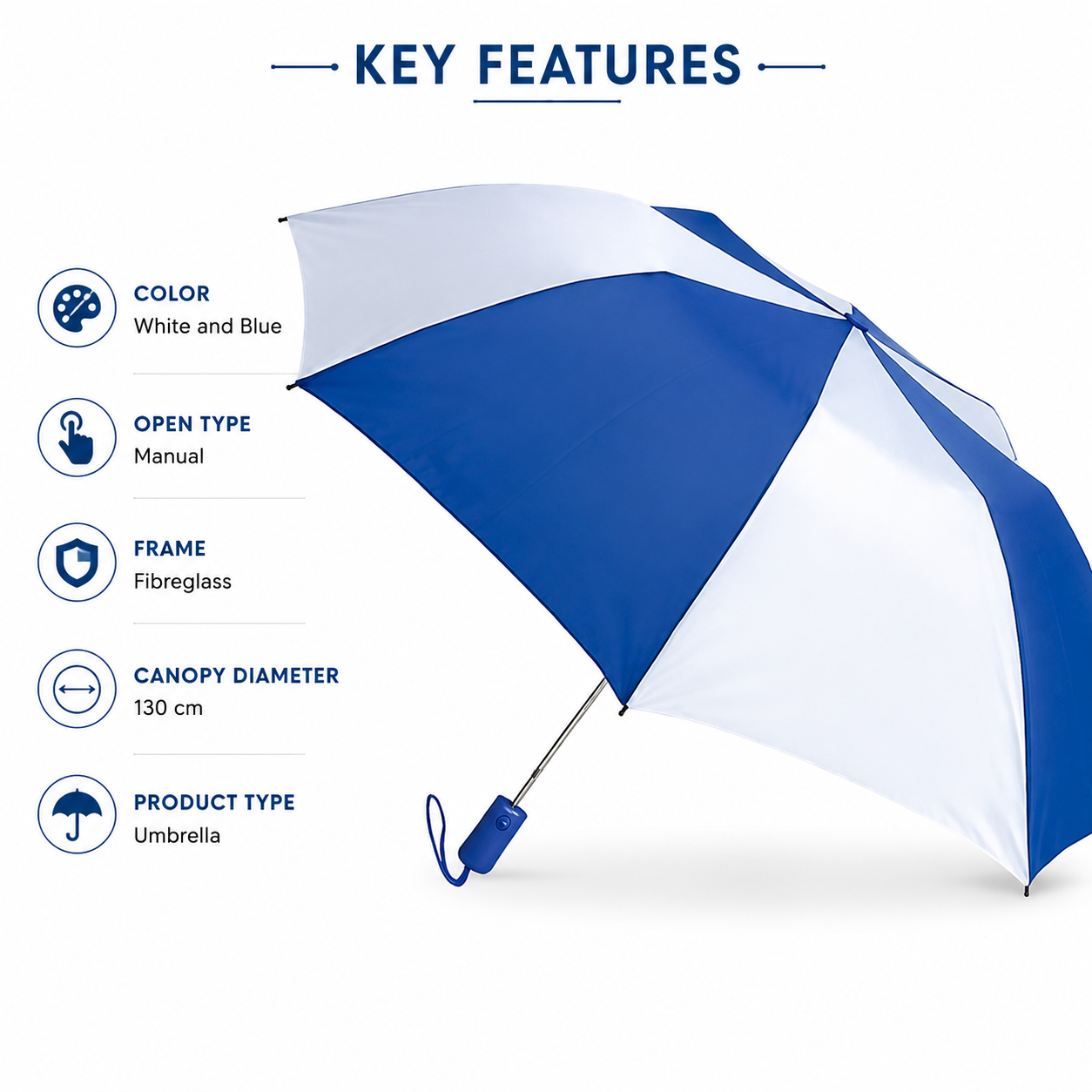 XAUVA White and Blue Promotional Hand Umbrella | Manual