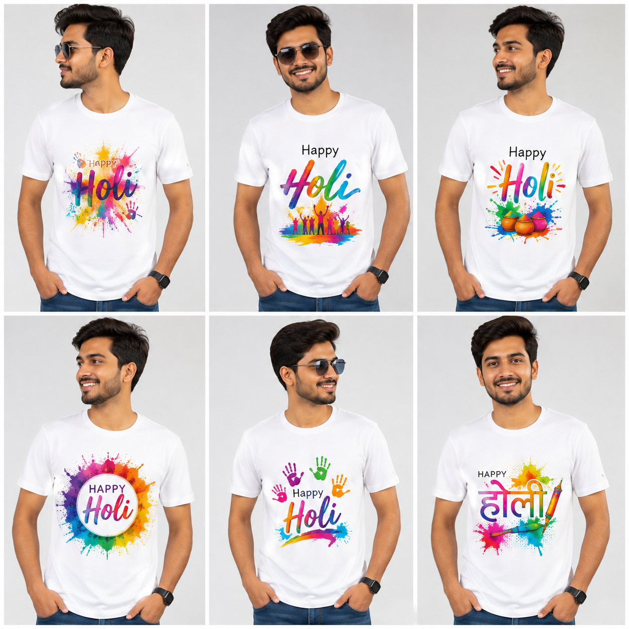 XAUVA Fashion Happy Holi Polyester Round Neck T-Shirt | 110 GSM White Promotional T-Shirt